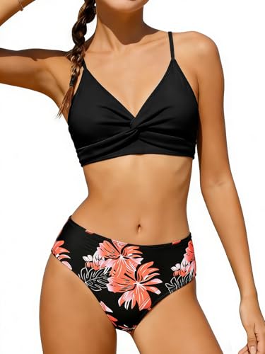 Image of Girls Swimsuit Color Block Bikini Sets Teen Bathing Suit Girls 2 Piece Swimsuits Criss Cross Swimwear for 9-16 Years