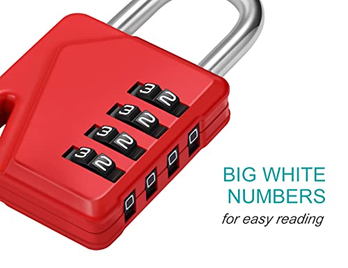 Image of ZHEGE Small Locker Lock Gym, 4 Digit Combo Lock with DIY Name Tag (Red) | White Number Padlock for School, Toolbox, Cabinet, Fence, Shed, Easy to Read