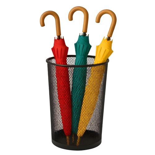 PALUPLUS Portaombrelli a Rete in metallo di color Nero, misura 26,5x26,5x51 cm, Cesta cilindrica per ombrelli con bordo e base rinforzati, Struttura resistente, per interni ed esterni -6091C -1,51
