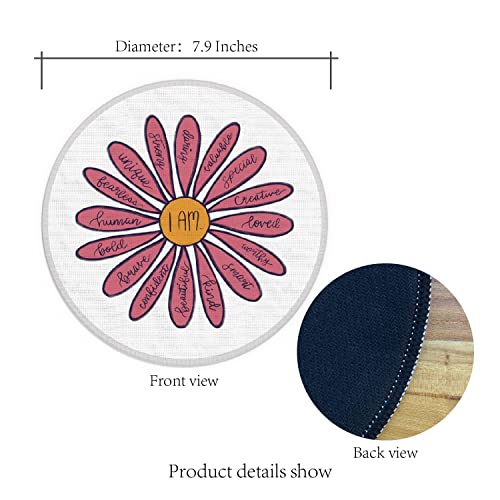 Udinaz Inspirational Quote Pink Daisy Flower I Am Positive Affirmations Round Non-Slip Rubber Mousepad 7.9″×7.9″ For Wireless Mouse Laptop Computer Gaming Office Dorm Home Desk,Girls Women Teens Gifts #TOP3