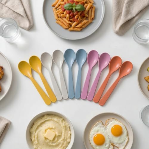 Miniatura 7 de Juego De 10 Cucharas De Plástico Reutilizables Cucharillas Postre Colors Coloridos Cucharillas Cafe Para Pudines, Pelados, Natillas, Té, Postres 14 Cm