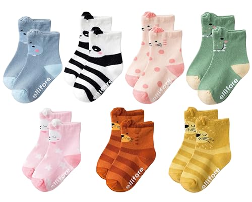 7-Pack Cute Animal Baby Socks Non Slip Grip Toddler Kids Sock Newborn Essentials