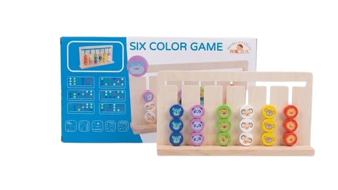 Image of Happy Hues 6-in-1 Wooden Montessori Sorting & Matching Puzzle Game - Educational Color & Animal Recognition Toy for Toddlers