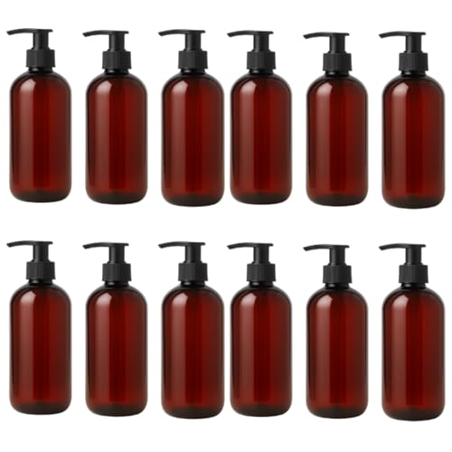 Image of Prakash 500 ml Amber Bottle (Pack of 12) Empty Plastic Trophy Pump Bottles Dispenser Portable Shampoo Lotion Hand Pump Bottle