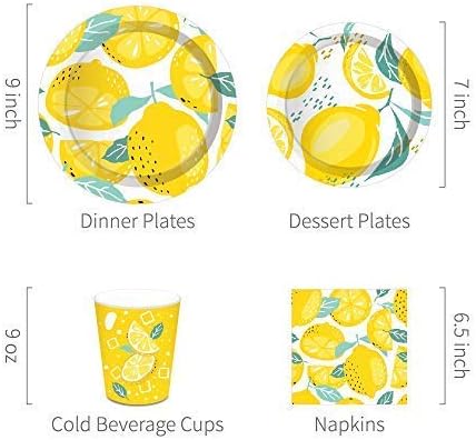 Artist Unknown Lemon Party Supplies,Lemon Birthday Decorations Set Includes Disposable Dinner Plates, Dessert Plates,Cups, Napkins, Straw,Serves 16 Guests,113PCS