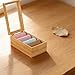 Sacolin Wooden Index Card Holder with Clear Lid, Desktop Card Storage Box, Light Brown Finish