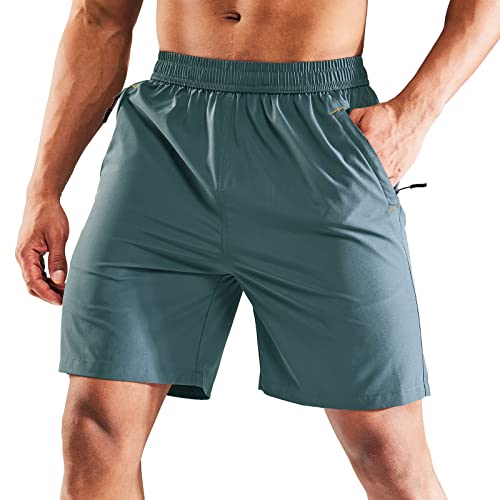 Image of MIER Men's Quick Dry Running Shorts with Zipper Pocket Elastic Waist Athletic Workout Exercise Shorts