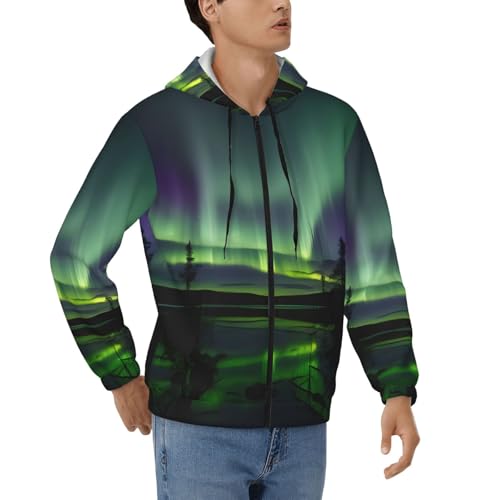 Sweat homme aurore boréale sombre zippé à capuche et cordon de serrage