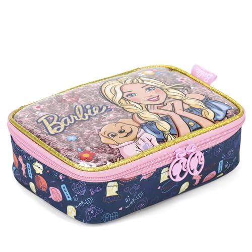 Estojo de Tecido, Box, Barbie, G, 1 zíper, Azul, Luxcel