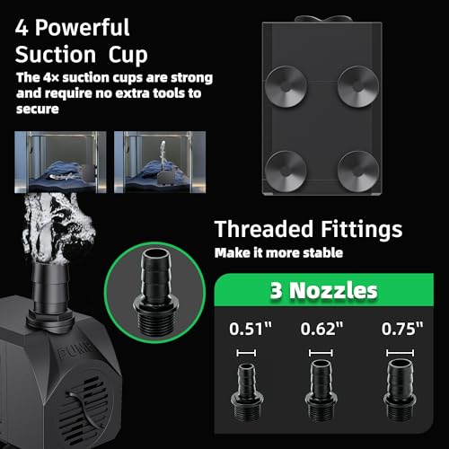 Image of Aquarium Submersible Fountain Pump: 550GPH 30W Ultra Quiet Adjustable Water Pump with 6ft Power Cord for Small Pond | Fish Tank | Waterfall | Garden | Hydroponic (2 Pcs) Black