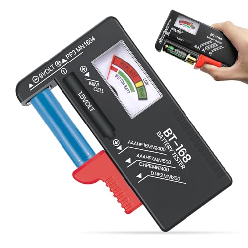 Testeur de Piles Universel, Testeur de Numérique Pointeur Piles pour AA AAA C D 9V 1.5V Batterie Bouton Vcontrôleur de Tension de Batterie Fonctionne Sans Pile Précis et Portable (Modèle: BT-168)
