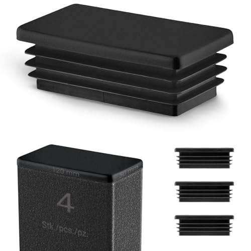 Tappi a Lamelle Rettangolari 120x50 mm in Plastica Nero - Tappo per Tubo per Mobili e Strutture in Ferro | Inserto Terminale – Set 4 Pezzi – 12x5 cm