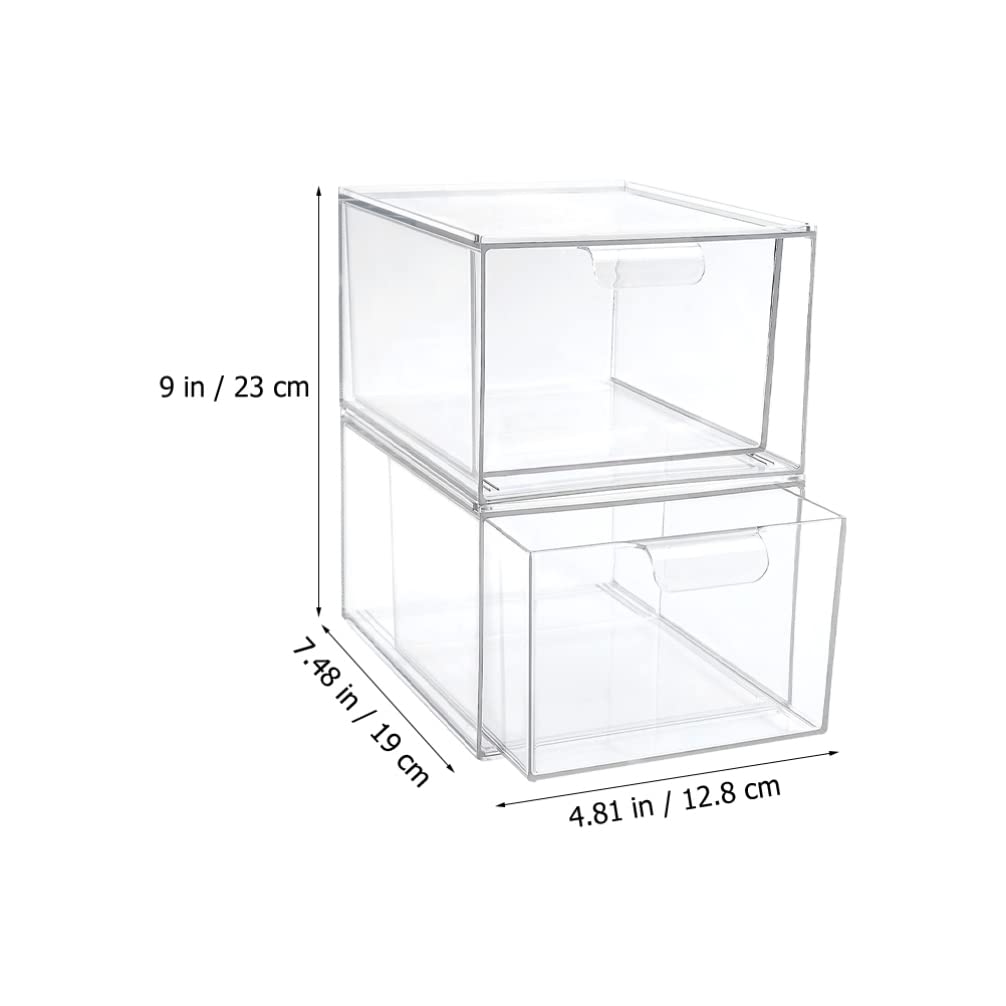 2 cajones organizadores de maquillaje acrílicos apilables – Almacenamiento transparente de cosméticos para tocador, suministros de oficina, baño y hogar – Solución versátil de almacenamiento de