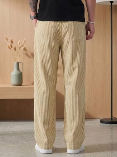 Image of Men's Casual Striped Trouser | Relaxed Fit Drawstring Pants for Men | Elastic Waist Straight Fit Lounge Trousers | Lightweight Summer Cotton Bottoms | Comfortable Daily, Beach, Travel Pants