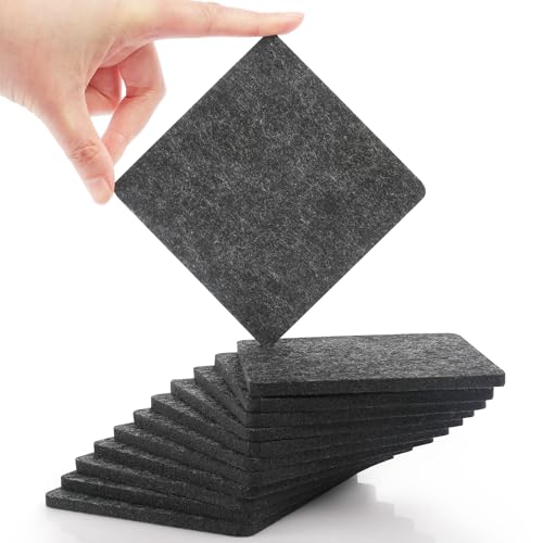 SOSMAR 12 Stück Eckig 10 x 10cm Glasuntersetzer Tassenuntersetzer - 5mm Dicke Filzuntersetzer Filzunterlage Tischschoner Untersetzer Filz für Tassen, Gläser und Getränke (Anthrazit)