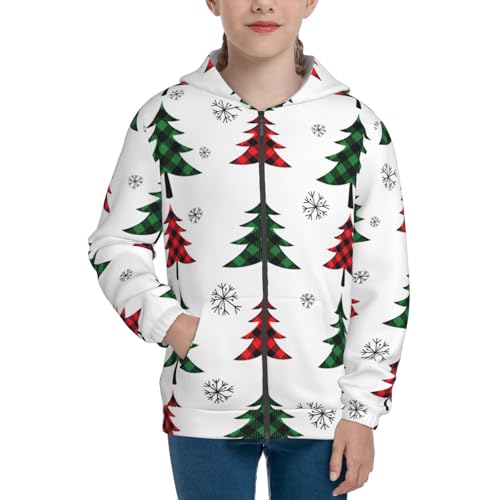 Buffalo Plaid Christmas Trees Kids Pullover Hoodies Boys Zip Up Sweatshirts Girls Athletic Clothes with Pocket3