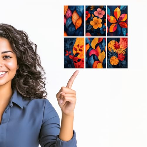 Image of SiddArtify Botanical Wall Art Prints Set - Abstract Floral Poster Decor for Living Room Bedroom Office - Set of 2-4x6 Inch - Board (Pack of 6) - Sticker (Pack of 6)