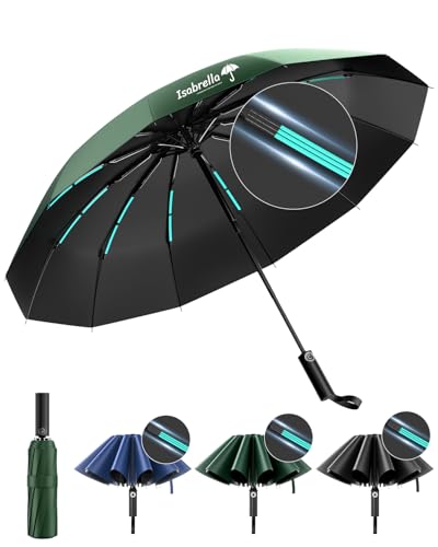 Image of ISABRELLA Big Umbrella for Women - 10-Rib Folding Umbrella with UV Protection, Black Coating, Wind & Rain Resistant, Safe Close Design, Durable, Lightweight, and Compact for Travel