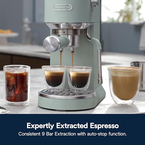 De'Longhi Dedica Duo Compact Espresso Machine - Cold Brew Coffee Maker with Milk Frother Wand- for Espresso, Hot & Iced Coffee, Cappuccinos, Lattes & Home Barista Brewing, Pistachio Green