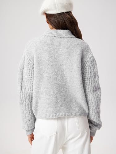 Image of CIDER Cardigan Sweater for Women Collared Button Down Chunky Wool-Blend Crop Cute Knitted Tops