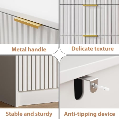 Image of MAISONARIA White 6 Drawer Dresser for Bedroom, 55 inch Wide Modern Chest of Drawers with Gold Metal Handles, Fluted Wood TV Stand for Living Room, Hallway