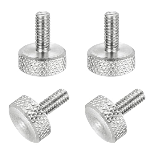 MECCANIXITY 4 Pcs M4x10mm Flat Head Knurled Thumb Screws, 304 Stainless Steel Fully Threaded Thumbscrew Bolts Fasteners for PC Computer Cases Graphics Card, Silver