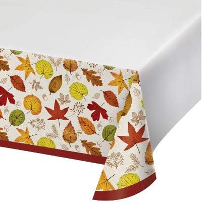 Fall Season Thanksgiving Party Decorations, Happy Harvest Pattern Printed Plastic Tablecover 54 Inch x 102 Inch, Box of 12