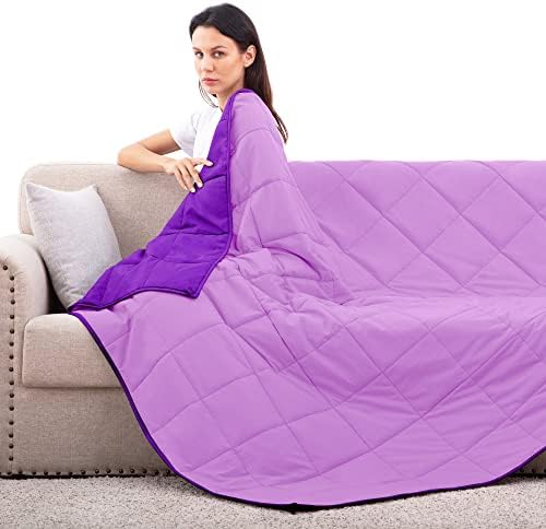 ROKDUK Weighted Blanket Twin 10 Pounds 48x72 in Cooling Weighted Blanket Throw Size for Adults 1800 Brushed Microfiber Reversible Heavy Blanket with Premium Glass Beads (Purple & Lavender)