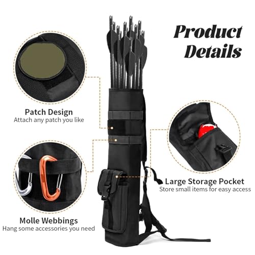 Bolsa trasera para carcaj de flechas con prácticos bolsillos multiusos para tiro con arco 6