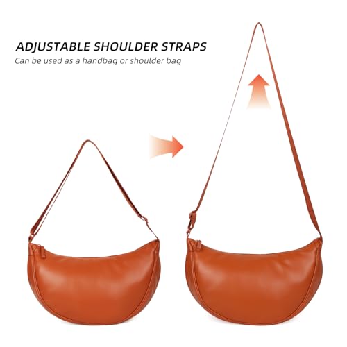 Image of Women Half Round Crescent Bag for Women PU Leather Puffer Shoulder Bag Large Dumpling Bag Hobo Sling Bag, Black