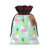 Rosa Flamingo Ananas Stampa Colore Corrispondenza Plaid Coulisse Sacchetto di Natale Con Kraft Tag 4.7x6.9 In Per Halloween