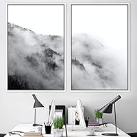 2 Piece Framed Canvas Wall Art Foggy Scenery Canvas Prints Home Artwork Decoration for Living Room,Bedroom - 16