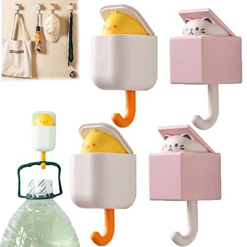 Lindo gancho para llaves de gato, decoración de pared, gancho para ropa autoadhesivo, lindo gancho para llaves de gato, lindo gancho para gatos montado en la pared, gancho para mascotas (4PCS-L)