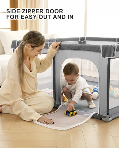 derimkcoa Baby Playpen,Large Play Pen Babies and Toddlers Safety Baby Fence, Indoor & Outdoor Kids Activity Play Center with Anti-Slip Suckers and Zipper (130x130x66cm) - Image 5