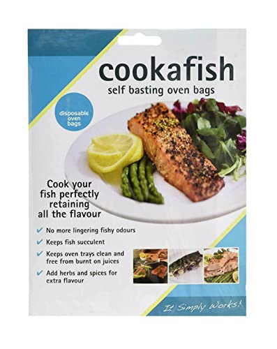 Vsorce4u 30-Pack Cookafish Oven Roasting Bags - Clear, Disposable, Plastic, Self Seal, Small, Rectangular, Fish Bags, Self-Basting, Oven Safe