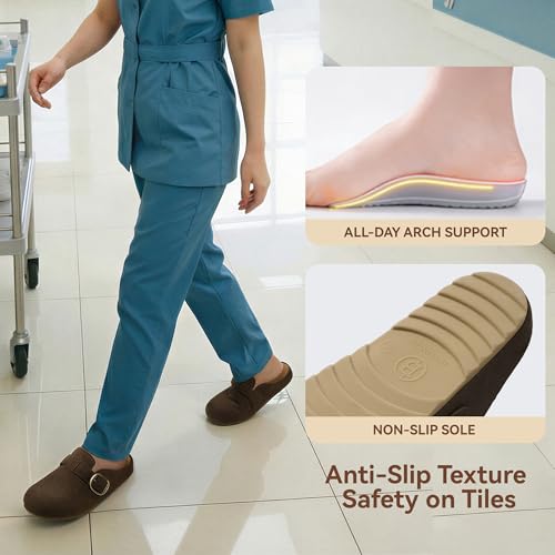 Image of BOSTANTEN Clogs for Women Wide Width Comfortable Suede Mules with Soft Footbed and Arch Support, Cute Slip On Potato Shoes