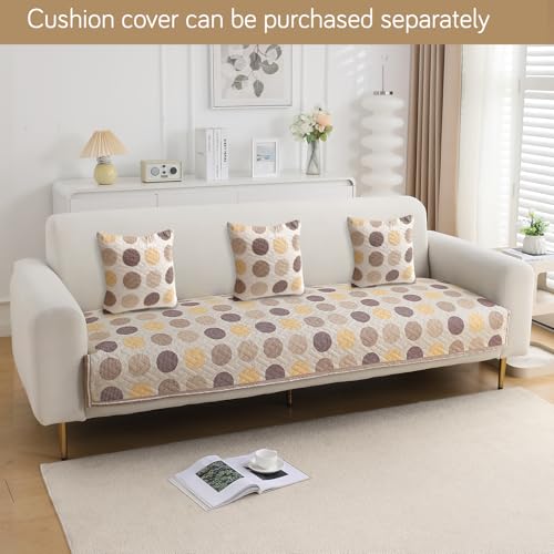 Image of HOKIPO 'HomeHues Series' Printed Quilted Sofa Cover Mat for 3 Seater Sofa, Brown Polka Dot (IN-809-D4*1)