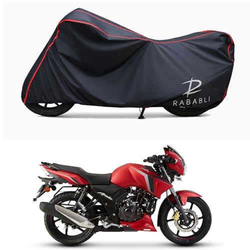 Image of Waterproof Bike Body Cover Compatible for | TVS Apache RTR 160 | Taffeta Fabric, Red Piping Design, Bottom Elastic Fit | Dustproof, Sun UV & Rain Protection for All Bikes