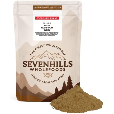 Sevenhills Wholefoods Bio 7 Pilz Pulver Mischung 100g, Reishi, Chaga, Shiitake, Maitake, Löwenmähne, Cordyceps & Tremella Cover