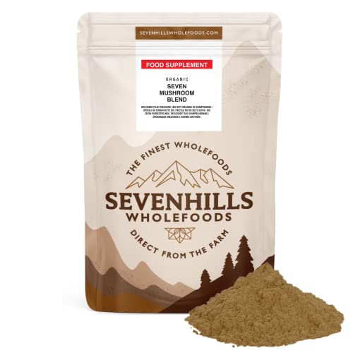 Sevenhills Wholefoods Bio 7 mieszanka proszku grzybowego 200 g, Reishi, Chaga, Shiitake, Maitake, Löwengrzywa, Cordyceps & Tremella