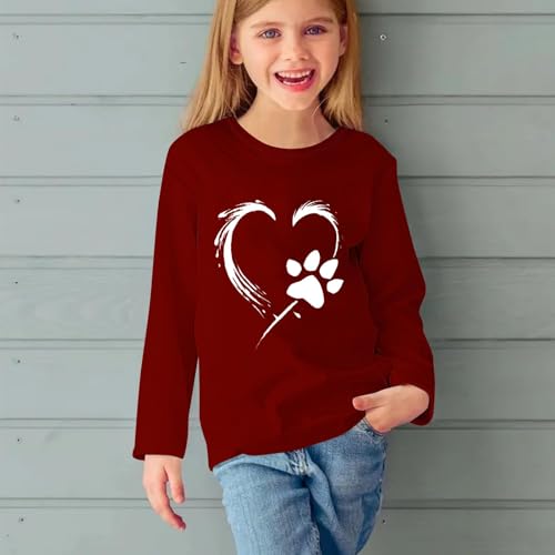 Girls Long Sleeve T-Shirts Dog Claw Graphic Tees Shirts Fall Cotton Basic Tshirts Tops 3-14 Years3