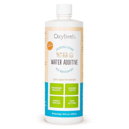 Oxyfresh Premium Pet Dental Care Solution Pet Water Additive: Best Way to Eliminate Bad Dog Breath and Cat Bad Breath – Fights Tartar & Plaque – So Easy, Just Add to Water! Vet Recommended 16 oz.