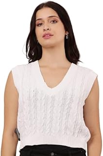 nobarr Women's Cotton Sleeveless with V-Neck Knitted White Sweater Vest-picture-18