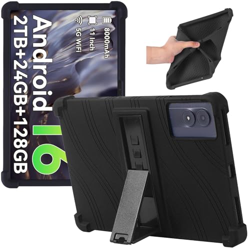 Junfire Silicone Case for TABWEE T50 11 inch Android 16 Tablet 2025, Case for TABWEE T50 / Blackview Tab 9/90 WIFI 11 inch Tablet with Kickstand, Black