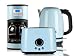 Produktbild Edelstahl Frühstücksset im Retro Design in pastell blau Kaffeemaschine Toaster und Wassekocher