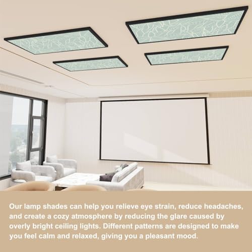 EXLOJMWTPOR 4 Pack Decorative Fluorescent Light Cover for Ceiling Lights Green Natural Abstract Curve Shape Leaf Boho Magnetic Fluorescent Light Fixture Covers for Classroom Office Decor 4 x 2 ft by EXLOJMWTPOR - Image 3