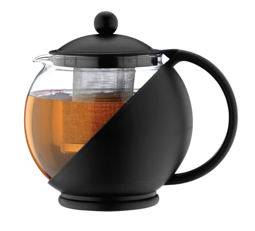 Café Ole CMP-07TP Everyday Round Tea Pot Infuser Basket Glass Teapot Loose Leaf 700 ml/24 oz, Black