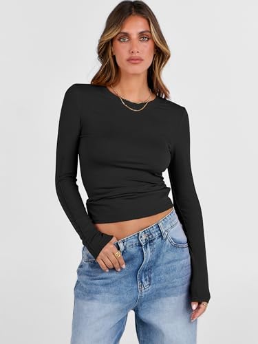 ANRABESS Womens Long Sleeve Shirts Crew Neck Fitted Knit Casual T-Shirt Going Out Tops Basic Tees Fall Fashion Outfits 20252