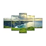 Poissiondesart 5 Panel Large Canvas Wall Art Decor Magnificent Cliffs Moher Ireland winter Nature Paintings Pictures Wall Decorations for Living Room Bedroom Poster Artwork 5 Piece
