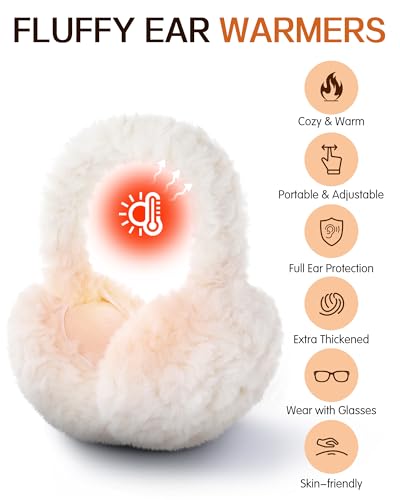 Trifabricy EarMuffs for Women Winter Faux Fur Warm Earmuffs Cute Foldable Ear Covers Cold Weather Fluffy Ear Warmers Adjustable Headband Winter Accessories